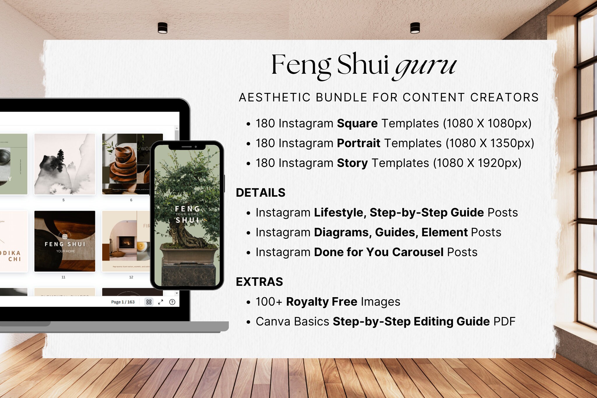 Japandi Aesthetic Instagram Templates, Wellness Coach, Feng Shui, Yin Yang Energy, Spiritual ...