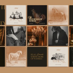 Busy content creators, meet your secret weapon: The Antiquarian. With designs inspired by vintage libraries and dressage elegance, these templates make it easy to post chic, scroll-stopping content every time.