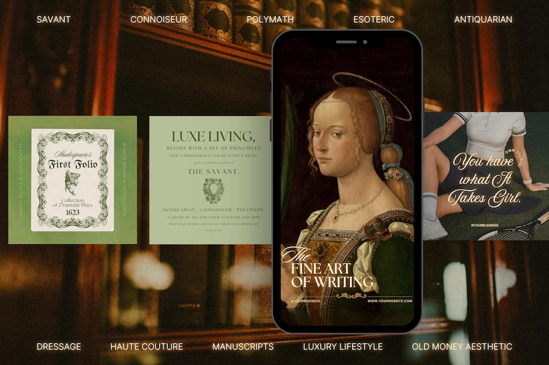 Step into sophistication with The Antiquarian. From vintage vibes to equestrian elegance, these 300 stunning Canva templates are fully customizable to match your brand identity or stand out with a classic aesthetic.