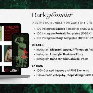 Dive into dark femininity with customizable Canva templates for posts, stories, and more.