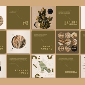 Create magical content effortlessly! This bundle offers 200 designs in square, portrait, and story formats, blending antique gold with ethereal aesthetics.