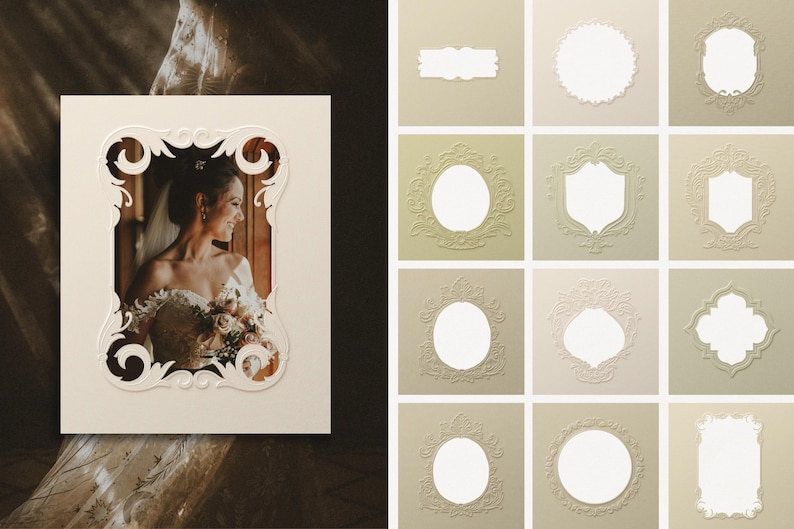 These luxury embossed papers and frames offer a timeless way to present your artwork, recipes, and photography — all editable in free Canva.