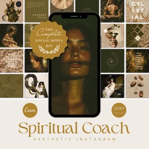 Celestial Gold Spiritual Coach Social Media Template Bundle, Wellness Coach, Life Coach, Health & Wellness, Ethereal Instagram. Dark Moody
