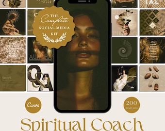Celestial Gold Spiritual Coach Social Media Template Bundle, Wellness Coach, Life Coach, Health & Wellness, Ethereal Instagram. Dark Moody