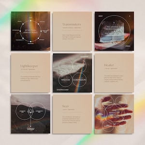 Unlock 60 unique designs in three sizes with the "Spiritual Coach" bundle. Create stunning Instagram posts and stories that reflect your brand's natural, boho aesthetic, and engage your audience with ease.