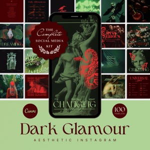 ダークフェミニンなソーシャルメディアテンプレート、レッドインスタグラム、ダークムードの美学、ファム・ファタール、神聖なるフェミニン、オフィーリア・ダーク・アカデミア、ゴシック、ニンフ