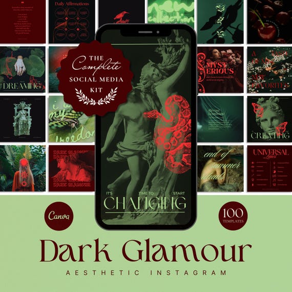 Dark Feminine Social Media Templates, Red Instagram, Dark Mood Aesthetic, Femme Fatale, Divine Feminine, Ophelia Dark Academia, Gothic,Nymph