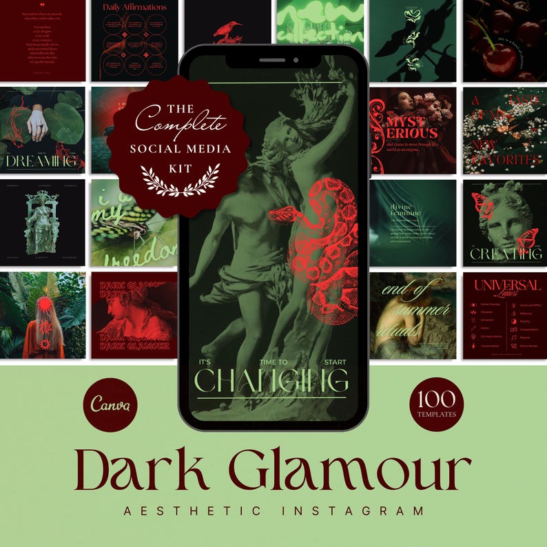 Elevate your brand with 300 dark, elegant Instagram templates featuring deep reds, blacks, and femme fatale vibes.
