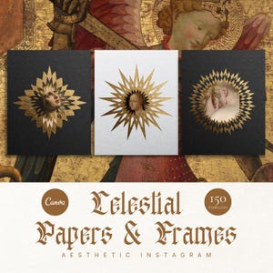 Celestial Embossed Papers and Frames Template Bundle, Medieval Aesthetic, Antique Gold Frames, Gold Foil Borders, Gothic Canva Templates