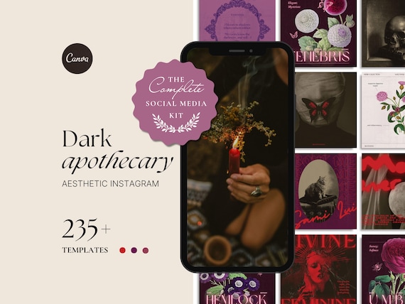 Dark Apothecary Social Media Templates, Herbalist, Witch, Botanical, Dark Feminine, Spooky Ephemera, Victorian Aesthetic Instagram, Canva