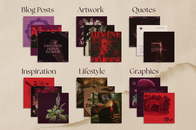 Craft a captivating, shadow-drenched feed with 235+ social media templates inspired by herbal folklore, mystic illustration, and vintage academia. A must-have for witches, wordsmiths, and dark aesthetic storytellers.