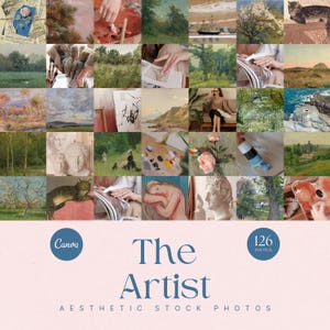 Konstnärens estetiska stockfotopaket, impressionistisk palett, Cottagecore-estetik, kokett, drömsk pastell, konst, studiogalleri