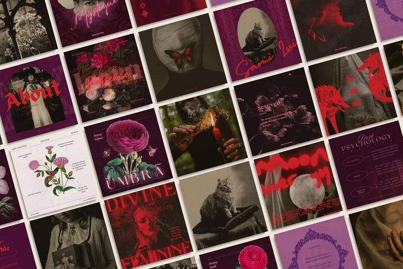 Evoking the haunted charm of forgotten potions and pressed herbs, this dark aesthetic Canva bundle includes over 235 templates in story, square, and portrait format—ideal for fantasy authors, dark brands, and mystical creators.