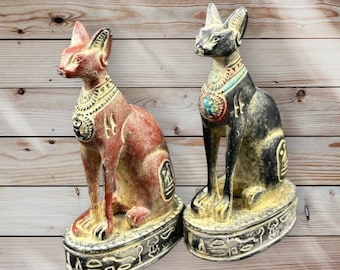 Mix Set of Egyptian Bastet for sale red and black colors of egyptian goddess bastet statue Handmade made in egypt