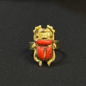 Gold Scarab Ring: Adjustable Copper Band, Egyptian Design