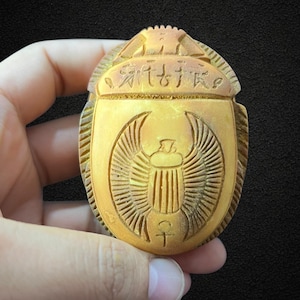 Golden Scarab Beetle Amulet: Egyptian Hieroglyphs, Protection Charm