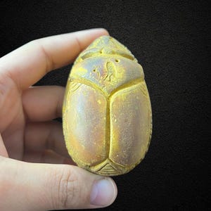 Handcrafted Egyptian Scarab Amulet: Brown Stone Replica, Protection Symbol