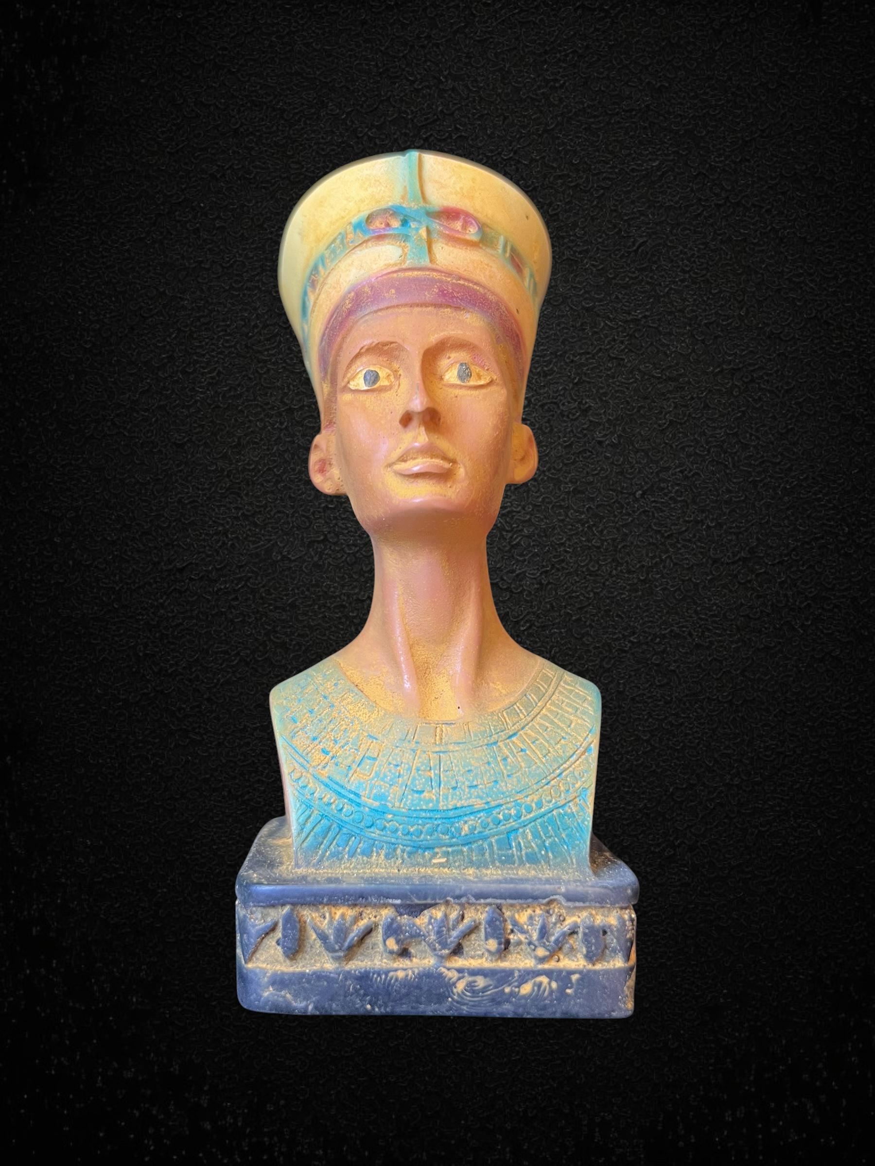 希少品！50s〜60s エジプトアンティーク　ネフェルティティ胸像ヴィンテージ 青と金のネフェルティティ像 | 手作りのエジプト女王の置物 | エジプト