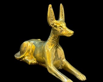 Brass Anubis Statue: Egyptian Jackal God Figurine, Altar Decor