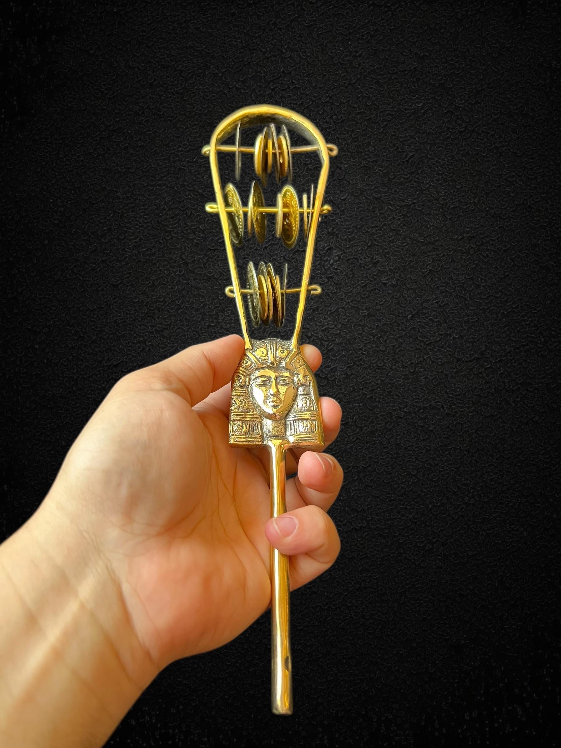 Handmade Egyptian Hathor Brass Sistrum Goddess of Music & Love Rattle ...