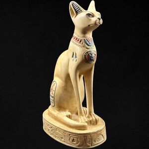 Unique Bastet Goddess statue with Eye of Horus on her chest and hieroglyphic symbols Egyptian altar Bastet pharaonic sculpture Made In Egypt