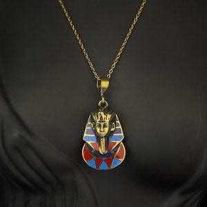 Enamel Pharaoh Necklace: Ancient Egypt King Tut Gold Pendant