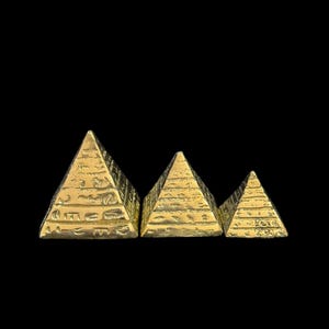 Set of 3 Brass Egyptian Pyramids Handcrafted Ancient Egypt Decor Pharaoh Pyramid Trio for Spiritual Altars or Desktop Display Made in Egypt