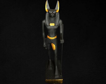 Egyptian Anubis Statue God of the Afterlife Holding Scepter and Ankh Home Decor Personalized Gift pharaonic statue Anubis Made in Egypt