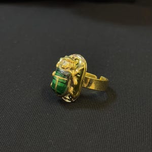 Malachite Scarab Ring: Adjustable Copper Egyptian Jewelry