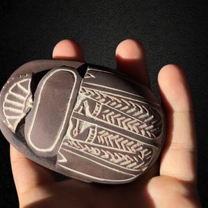 Handmade Egyptian Scarab Beetle – Ancient Style Stone Amulet with Carved Hieroglyphs | Symbol of Luck and Protection Made in Egypt