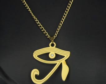 Gold Brass Eye of Horus Pendant Necklace – Ancient Egyptian Amulet Made In Egypt