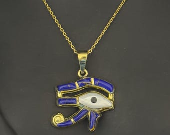 古代エジプトのホルスの目、金と青のペンダントネックレス - エジプト