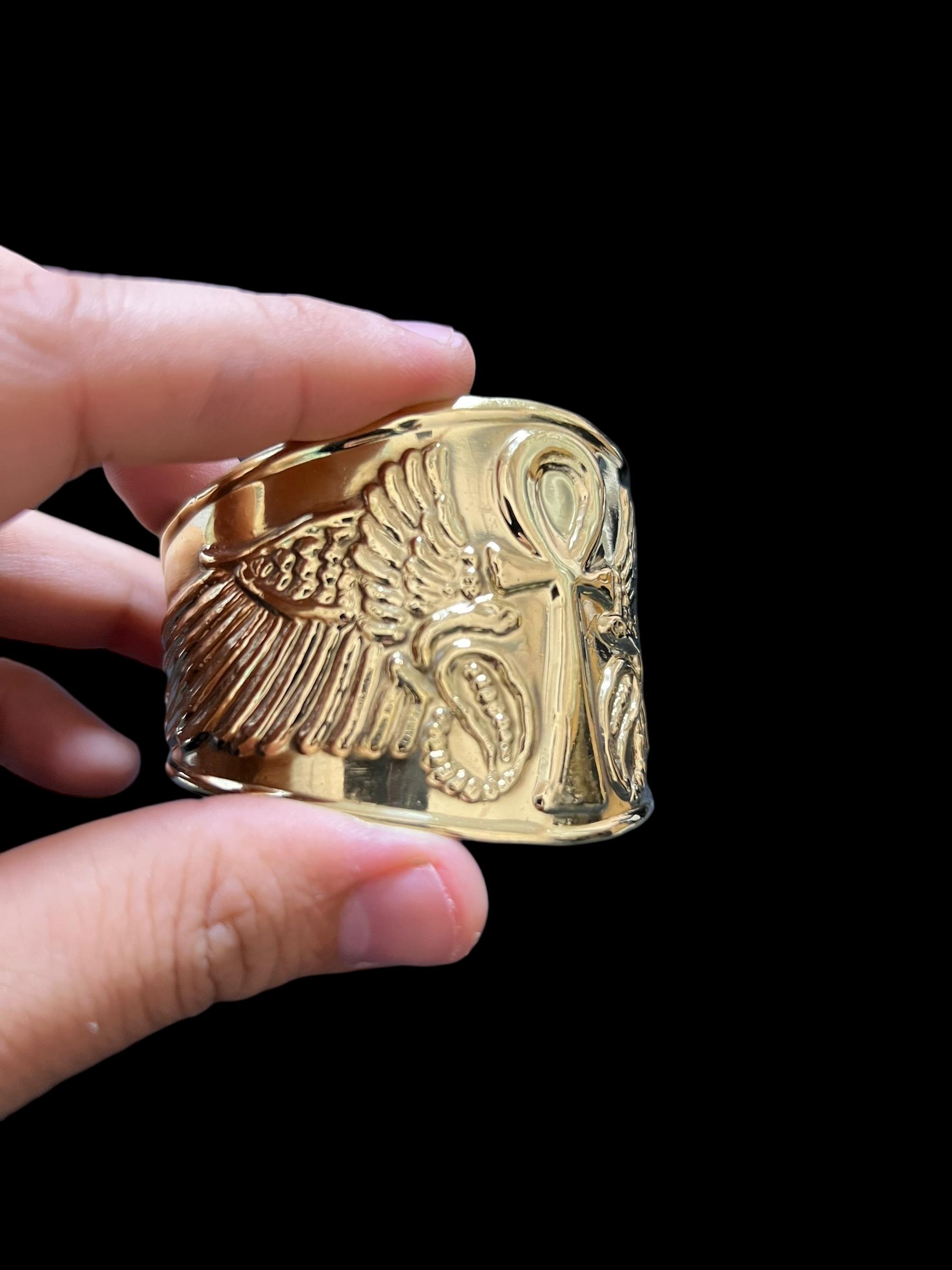 Ancient Ankh Cuff Bracelet With Winged Symbols and Sacred Energy Made ...