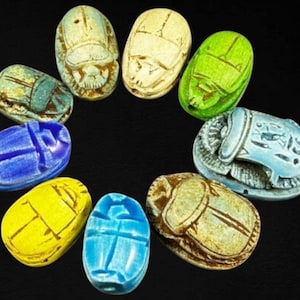 Rare Precious Tutankhamun revival Egyptian Scarab Amulet Precious Scarab Good Luck Set Egyptian revival inlay Beetle Scarab Made In Egypt