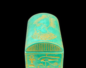 Handmade Egyptian Trinket Box: Ankh, Scarab, Eye of Horus Altar Box