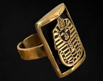 Bague Pharaon Égyptien Toutankhamon Acier Inoxydable - Bijou Homme Style Égyptien Doré
