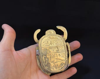 Old sacred scarab - Unique carved scarab Brass Egyptian art - beetle Amulet Sculpture - Egyptian Scarab - Scarab Beads - Made in Egypt