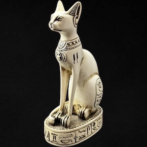 Egyptian Bastet Goddess statue with Eye of Horus on her chest and hieroglyphic symbols Egyptian altar Bastet sculpture Made In Egypt