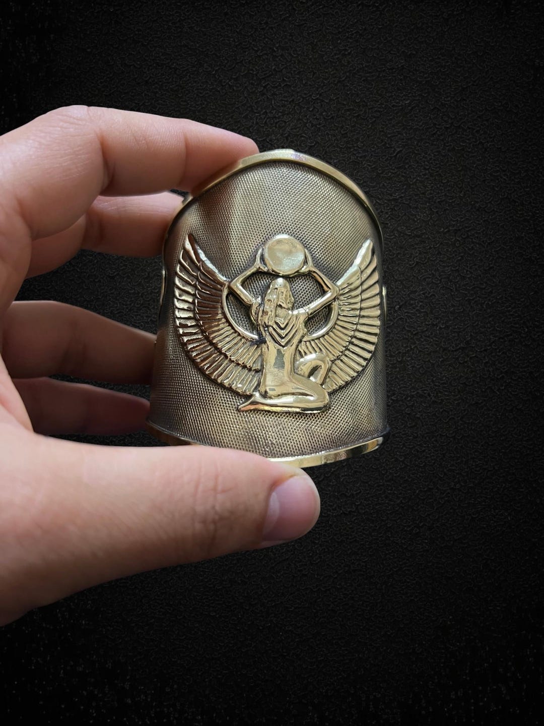 Egyptian Isis Winged Brass Cuff Bracelet Sun Disk Goddess - Etsy