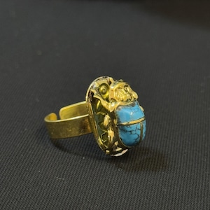 Malachite Scarab Ring: Handmade Copper Egyptian Jewelry