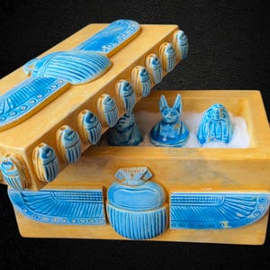 Scarab Keepsake Box with Canopic Jar Miniatures: Ancient Egyptian Style