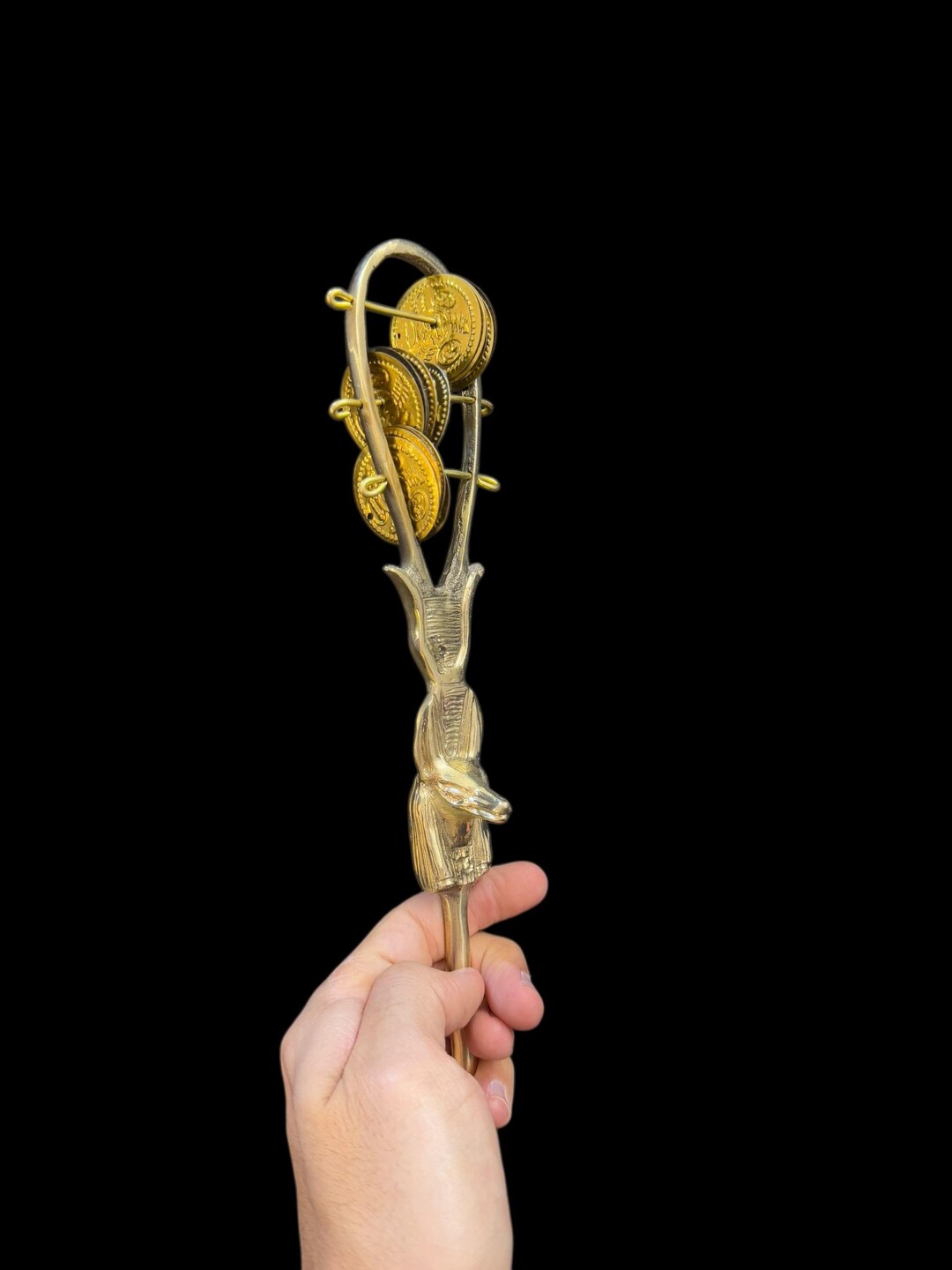 Ancient Anubis Brass Sistrum Egyptian Jackal Deity Rattle Sacred Sound ...
