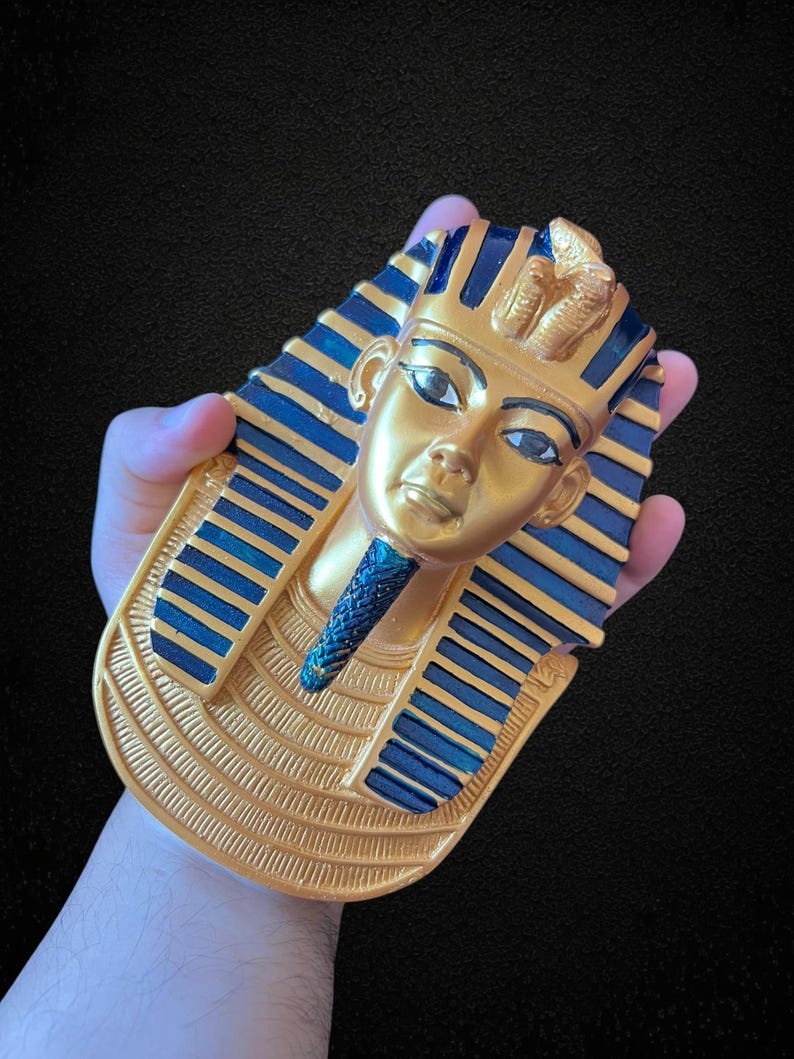 Blue and Gold King Tut Bust Wall Hanging – Egyptian Pharaoh Handmade ...