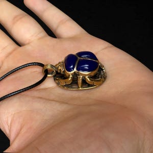 Egyptian Scarab Beetle Pendant: Gold Gem Amulet Necklace
