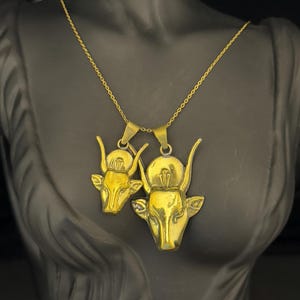 Brass Hathor Pendant Necklace: Egyptian Goddess Jewelry