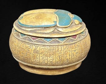 Egyptian Scarab Treasure Box: Engraved Stone Keepsake
