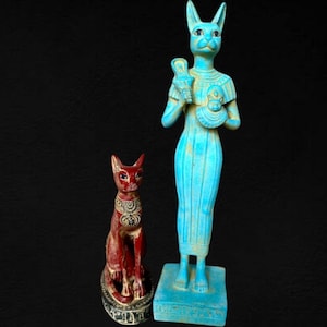 Handmade Bastet Statue Set: Egyptian Cat Goddess Figurines