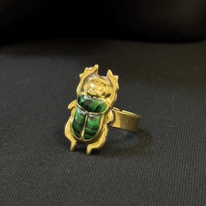 Malachite Scarab Ring: Handmade Egyptian Copper Ring