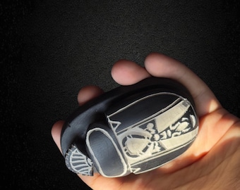 Egyptian Scarab Beetle Amulet: Hieroglyphic Engraved Stone Carving
