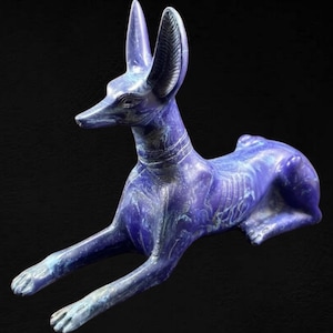Blue Stone Anubis Statue: Egyptian God Sculpture, Altar Decor